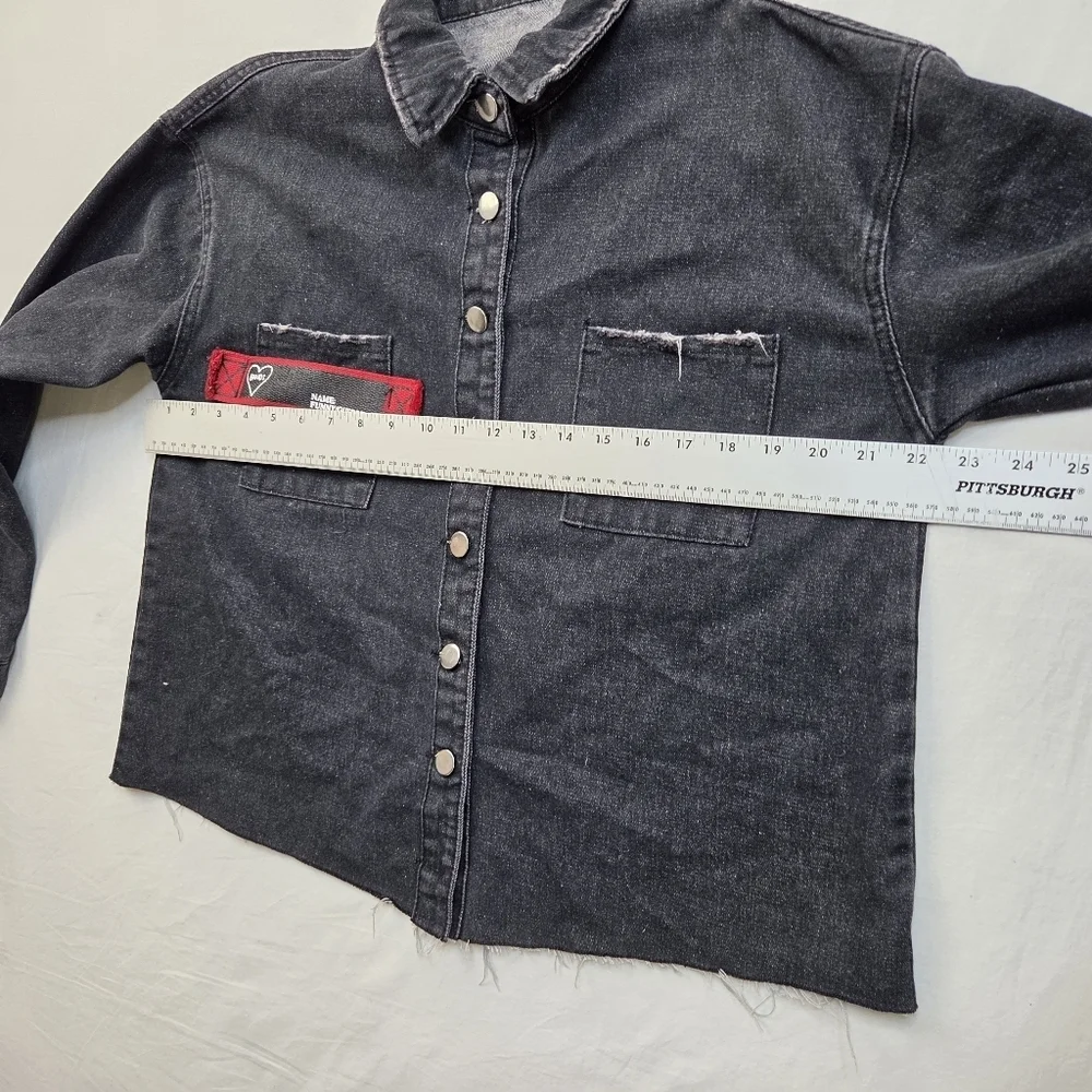 Custom Distressed Black Denim Jacket Black‎ Dog Graphic Grunge Streetwear Size L